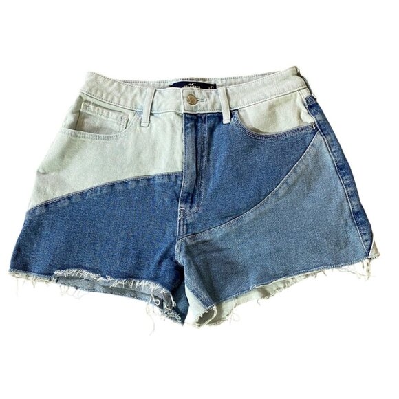 Hollister Ultra High-Rise Mom Shorts Distressed Denim Patchwork Size 5 - Picture 1 of 10